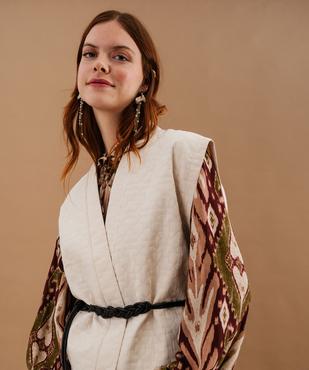 Veste kimono courte sans manches en jacquard femme vue2 - GEMO(FEMME PAP) - GEMO