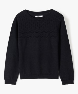 Pull fille en fine maille à plastron ajourée vue1 - GEMO (ENFANT) - GEMO