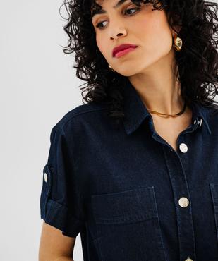 Robe chemise à manches courtes en jean femme - LuluCastagnette vue3 - LULUCASTAGNETTE - GEMO
