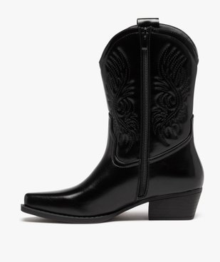 Bottes santiags à bout carré et broderies femme vue3 - GEMO (CASUAL) - GEMO