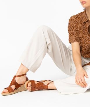 Sandales femme compensées dessus cuir ajouré vue7 - GEMO(URBAIN) - GEMO