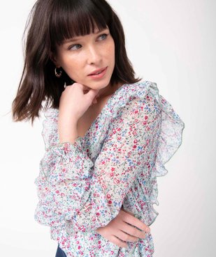 Tee-shirt femme avec manches en voile et volants vue2 - GEMO(FEMME PAP) - GEMO