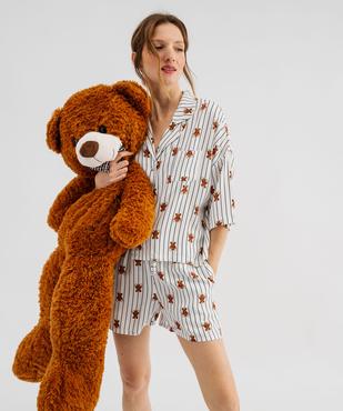 Pyjashort à rayures et motifs ourson femme - LuluCastagnette vue1 - LULUCASTAGNETTE - GEMO
