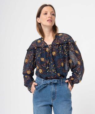 Blouse femme imprimée en voile à manches longues vue1 - GEMO 4G FEMME - GEMO