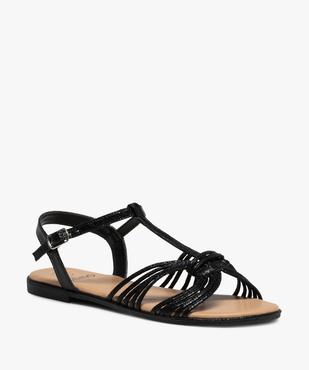 Sandales femme à talon plat et fines brides métallisées  vue2 - GEMO (CASUAL) - GEMO