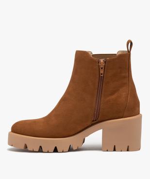 Boots femme à talon large en suédine unie avec semelle crantée  vue4 - GEMO 4G FEMME - GEMO