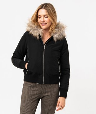 Blouson doublé peluche avec capuche femme vue1 - GEMO(FEMME PAP) - GEMO