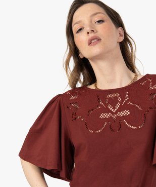 Tee-shirt femme à manches volants avec col brodé vue2 - GEMO 4G FEMME - GEMO