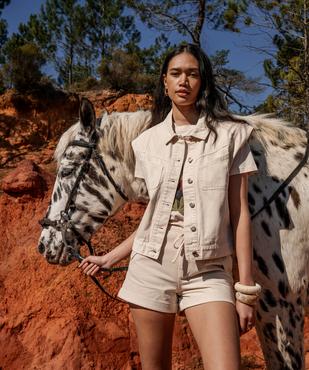 Veste en jean sans manches avec poches asymétriques femme vue5 - GEMO 4G FEMME - GEMO