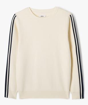 Pull à col rond avec bandes colorées sur les manches garçon vue1 - GEMO (JUNIOR) - GEMO