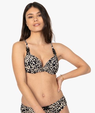 Haut de maillot de bain femme tacheté avec bonnets paddés vue1 - GEMO (PLAGE) - GEMO