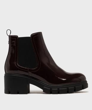 Boots femme vernies à talon carré et semelle crantée dessus verni vue1 - 5 MILES - GEMO