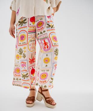 Pantalon large et fluide en gaze de coton imprimée femme grande taille vue1 - GEMO (G TAILLE) - GEMO