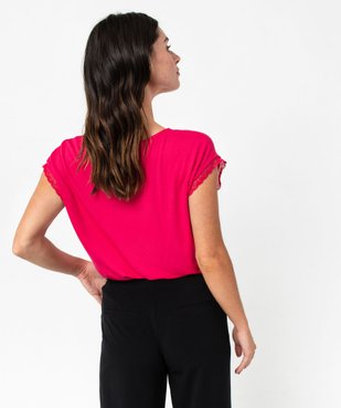 Tee-shirt femme à manches courtes avec col V en dentelle vue3 - GEMO 4G FEMME - GEMO