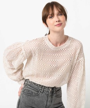 Tee-shirt femme à manches longues en maille ajourée  vue2 - GEMO(FEMME PAP) - GEMO