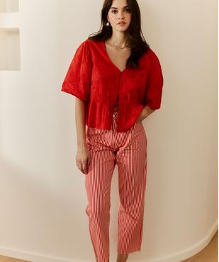 Blouse manches courtes en broderie anglaise à basque femme vue1 - GEMO(FEMME PAP) - GEMO