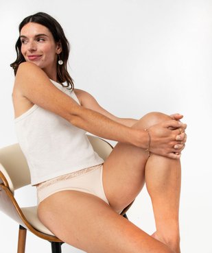 Culotte en coton stretch avec taille dentelle femme (lot de 2) vue1 - GEMO 4G FEMME - GEMO