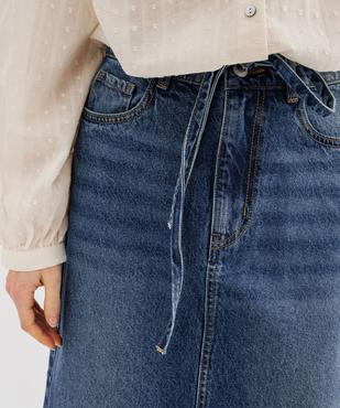 Jupe en jean longue et fendue avec ceinture à nouer femme vue3 - GEMO 4G FEMME - GEMO