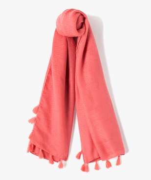 Foulard uni avec finitions pompons femme vue1 - GEMO 4G FEMME - GEMO