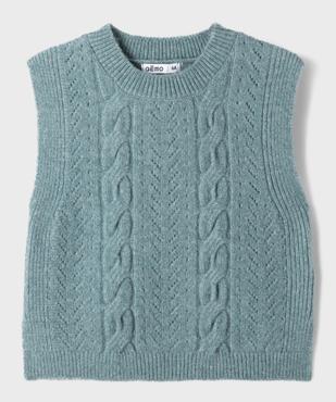 Pull sans manches en maille torsadée fille vue1 - GEMO (ENFANT) - GEMO