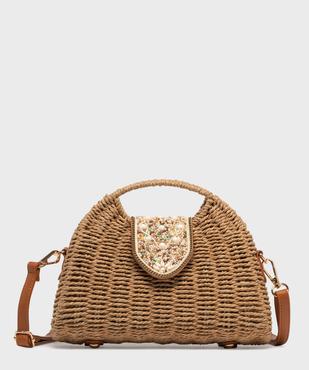 Sac besace en paille de papier à rabat perlé femme vue1 - GEMO (ACCESS) - GEMO