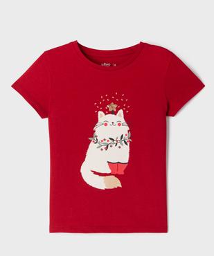 Tee-shirt manches courtes imprimé spécial Noël fille vue1 - GEMO 4G FILLE - GEMO