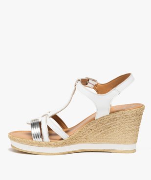 Sandales femme compensée avec brides en cuir détail métallisé - Taneo vue3 - TANEO - GEMO