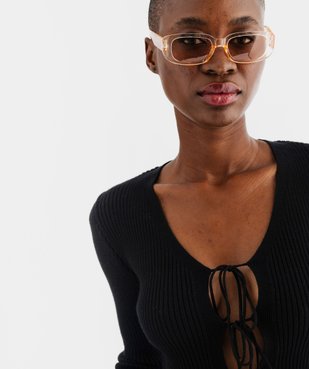 Gilet en maille côtelée douillette avec liens à nouer femme vue2 - GEMO(FEMME PAP) - GEMO