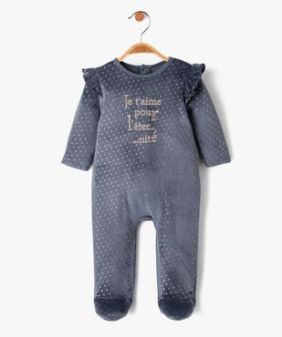 Pyjama dors-bien en velours brodé à pois brillants et volants bébé vue1 - GEMO(BB COUCHE) - GEMO