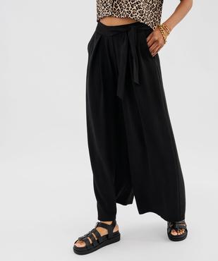 Pantalon large et fluide à taille élastiquée et liens à nouer femme vue1 - GEMO 4G FEMME - GEMO