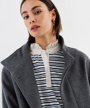 Manteau droit en laine à col montant et ceinture à nouer femme vue2 - GEMO(FEMME PAP) - GEMO