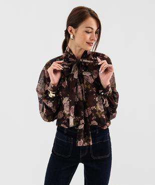 Blouse manches longues en voile transparent et col lavallière femme vue3 - GEMO(FEMME PAP) - GEMO