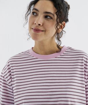 Tee-shirt manches courtes coupe large en jersey de coton rayé femme vue2 - GEMO 4G FEMME - GEMO