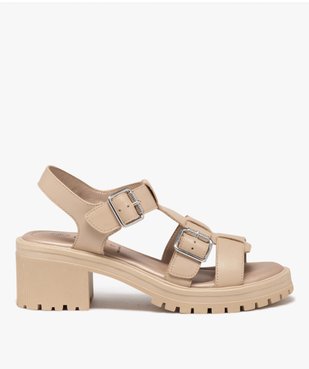 Sandales femme en cuir uni à talon avec brides à boucle larges vue2 - GEMO(URBAIN) - GEMO
