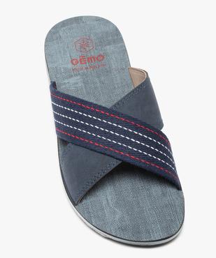 Mules homme à larges brides croisées en toile rayée vue5 - GEMO (PLAGE) - GEMO