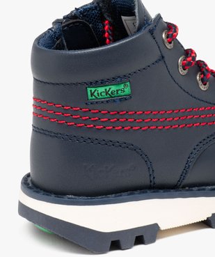 Boots garçon dessus en cuir uni à surpiqures contrastantes - Kickers vue6 - KICKERS - GEMO