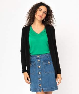 Gilet long en maille fine porté ouvert femme vue1 - GEMO(FEMME PAP) - GEMO