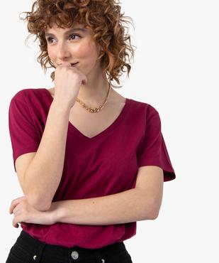 Tee-shirt femme à manches courtes avec col V vue2 - GEMO(FEMME PAP) - GEMO