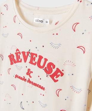 Pyjama en coton imprimé avec message fille vue2 - GEMO 4G FILLE - GEMO