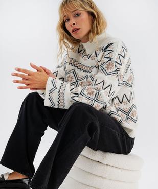 Pull jacquard à col montant coupe loose femme vue1 - GEMO(FEMME PAP) - GEMO