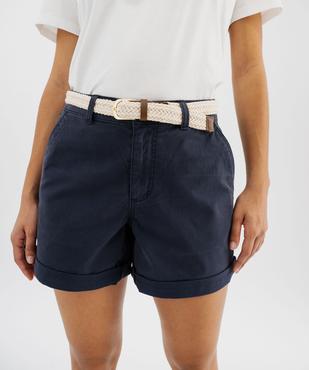Short ample en coton stretch avec ceinture tressée femme vue2 - GEMO(FEMME PAP) - GEMO