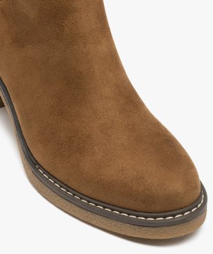 Boots femme à talon carré en suédine unie et à zip vue6 - GEMO 4G FEMME - GEMO