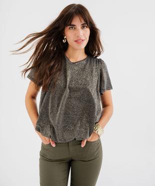 Tee-shirt manches courtes blousant en maille fluide pailletée femme vue1 - GEMO(FEMME PAP) - GEMO
