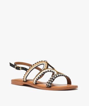 Sandales femme à talon plat ornées de perles et de strass vue2 - GEMO (CASUAL) - GEMO