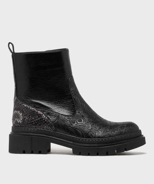 Boots avec empiècements texturés et semelle crantée femme - Emilia Rosa vue1 - EMILIA ROSA - GEMO