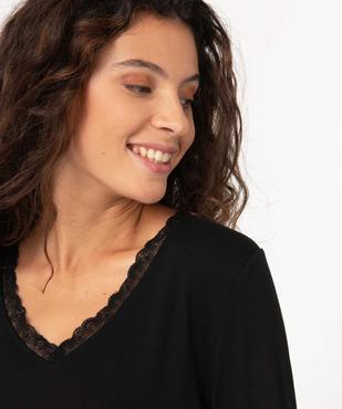 Tee-shirt femme à manches longues et col V en dentelle vue2 - GEMO 4G FEMME - GEMO