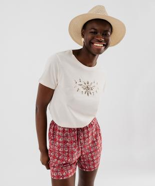 Tee-shirt manches courtes avec broderie sur le buste femme vue1 - GEMO(FEMME PAP) - GEMO
