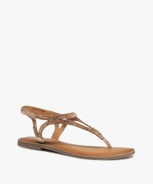 Sandales femme à talon plat et entre-doigts à strass vue2 - GEMO (CASUAL) - GEMO