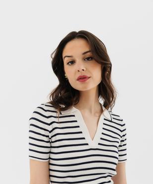 Pull à manches courtes rayé façon polo femme - LuluCastagnette vue3 - LULU CASTAGNETTE GEMO FOR GOOD - GEMO