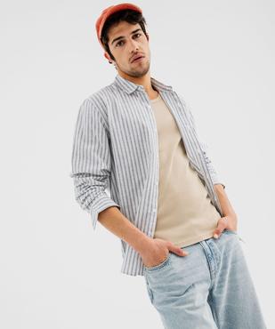 Chemise en lin et coton à rayures homme vue3 - GEMO 4G HOMME - GEMO